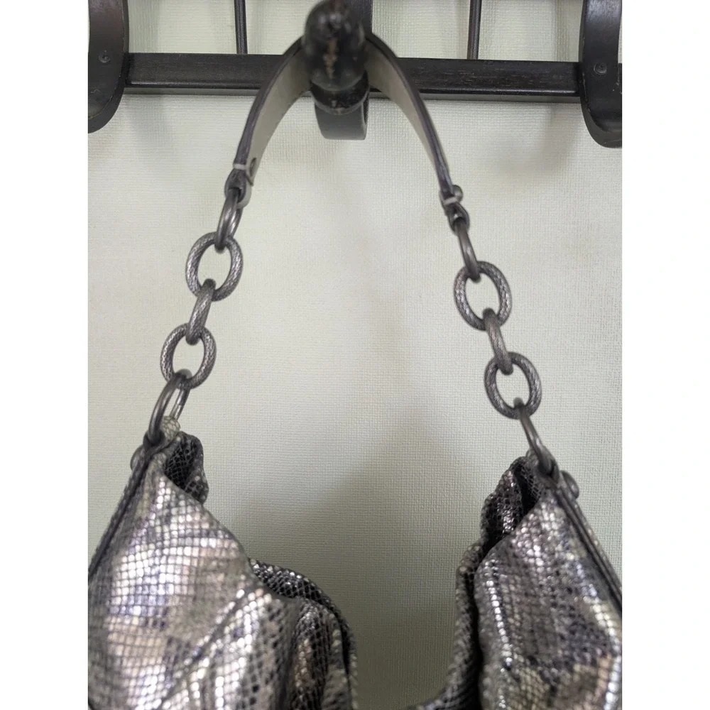 Coach Bag Kristin Metallic Python Hobo Silver Y2K Shoulder Snakeskin Chain Purse